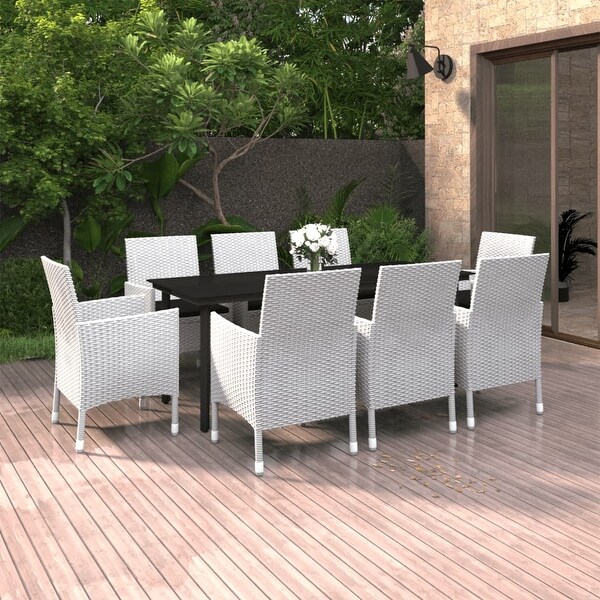 vidaXL Patio Dining Set Outdoor Table and Chair Set Poly Rattan and Glass