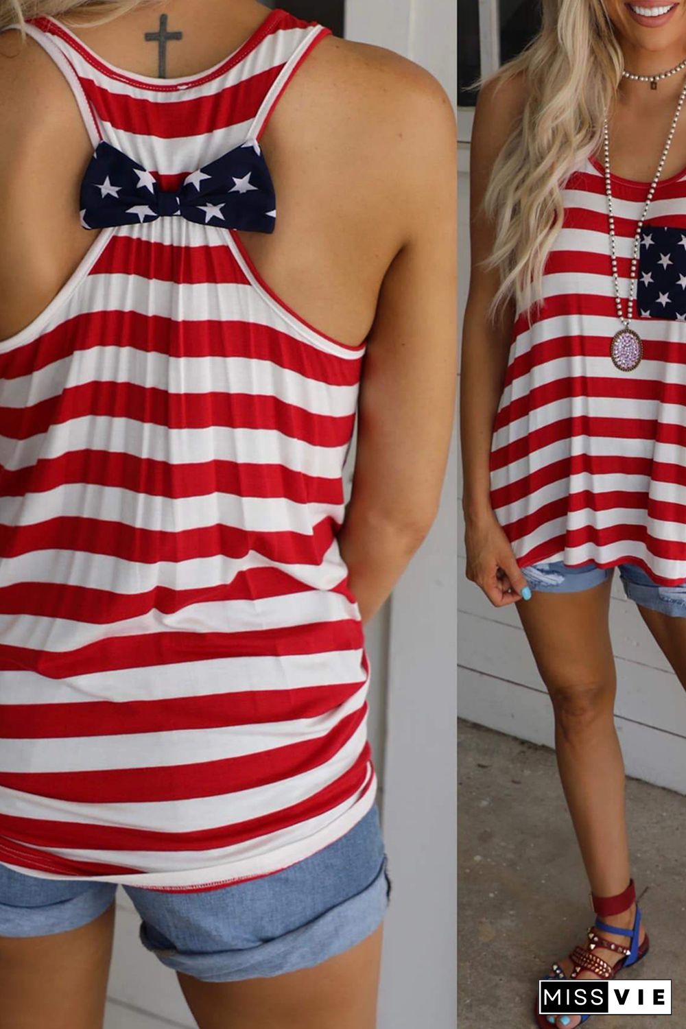 Red Pocket Patch Stars & Stripes Tank Top