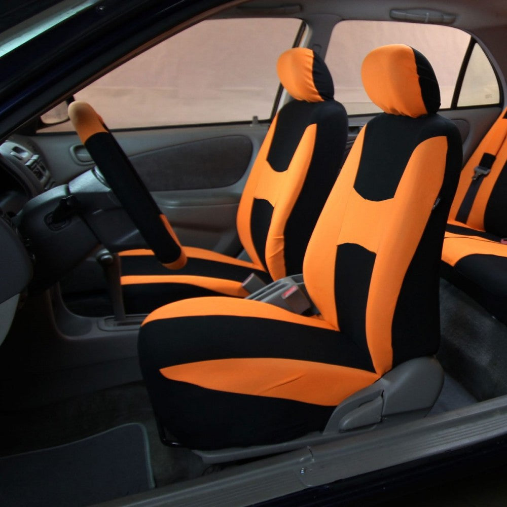 TLH Orange Color Light and Breezy Flat Cloth Seat Covers Front， Airbag Compatible， Universal Fit for Cars， Auto， Trucks， SUVs