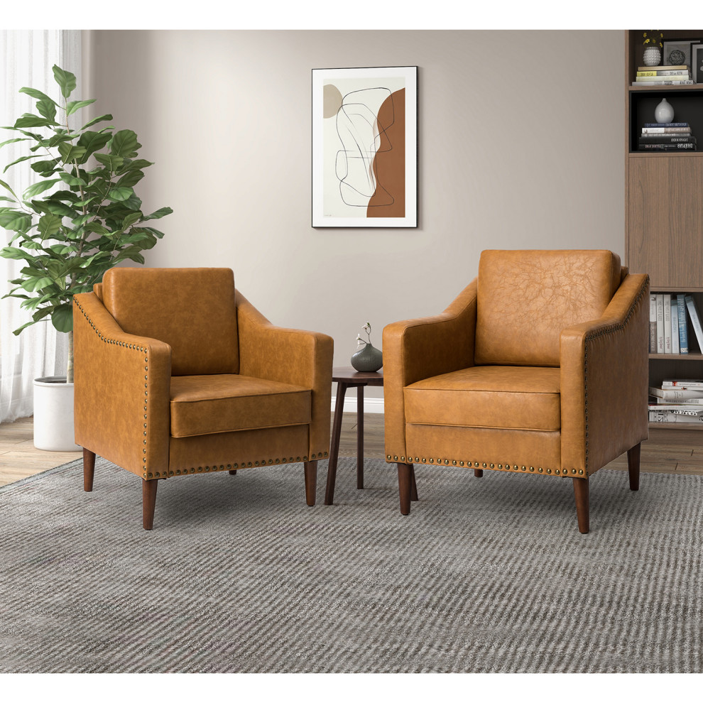 Vegan Leather Armchair With Sloped Arms Set of 2   Midcentury   Armchairs And Accent Chairs   by Karat Home  Houzz