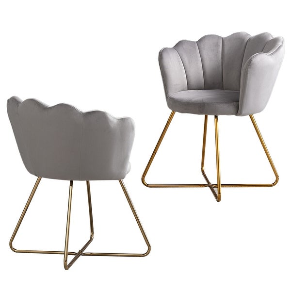 2 Pcs Velvet Dining Chairs， Lotus-shaped Bar Stools W/ Metal Legs