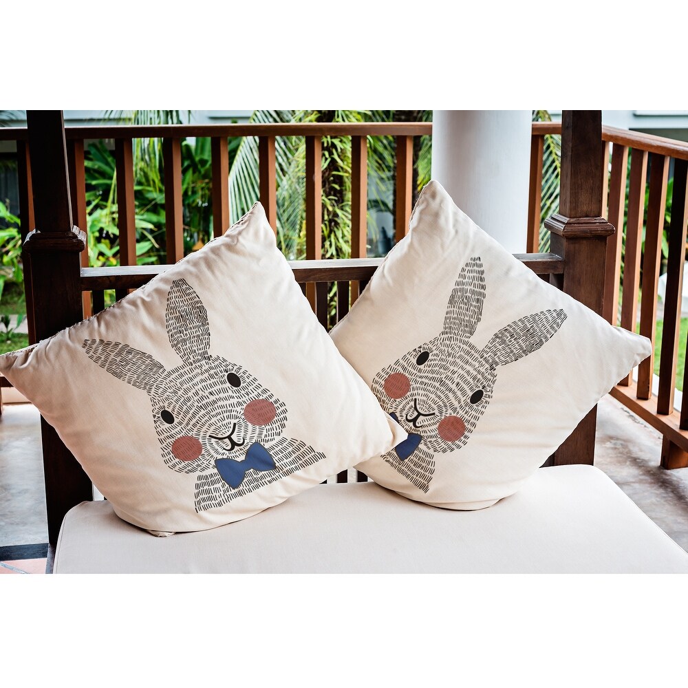 Bow tie Bunny Easter Indoor/Outdoor Throw Pillow