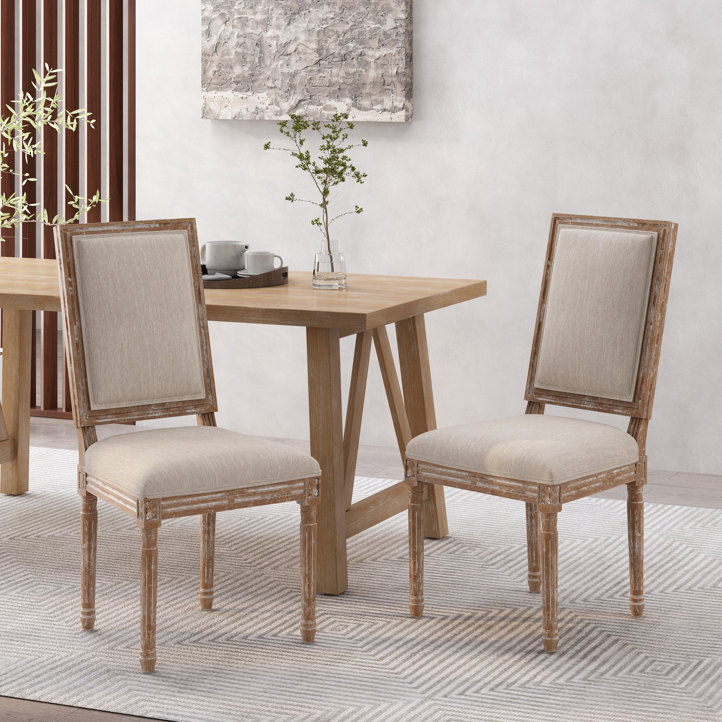 Amy French Country Wood Upholstered Dining Chair, Set of 2