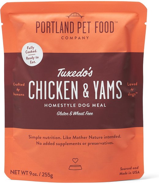 Portland Pet Food Company Tuxedo's Chicken and Yams Homestyle Wet Dog Food Topper， 9-oz pouch， case of 4