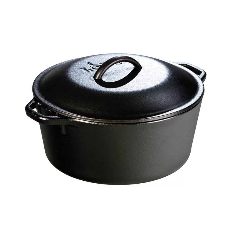 Lodge L8DOL3 Cast Iron Dutch Oven with Dual Handles， Pre-Seasoned， 5-Quart