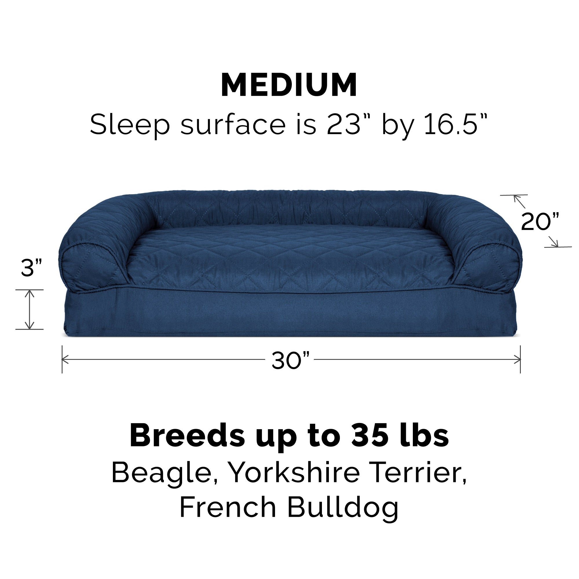 FurHaven | Quilted Pillow Sofa Pet Bed for Dogs & Cats, Navy, Medium