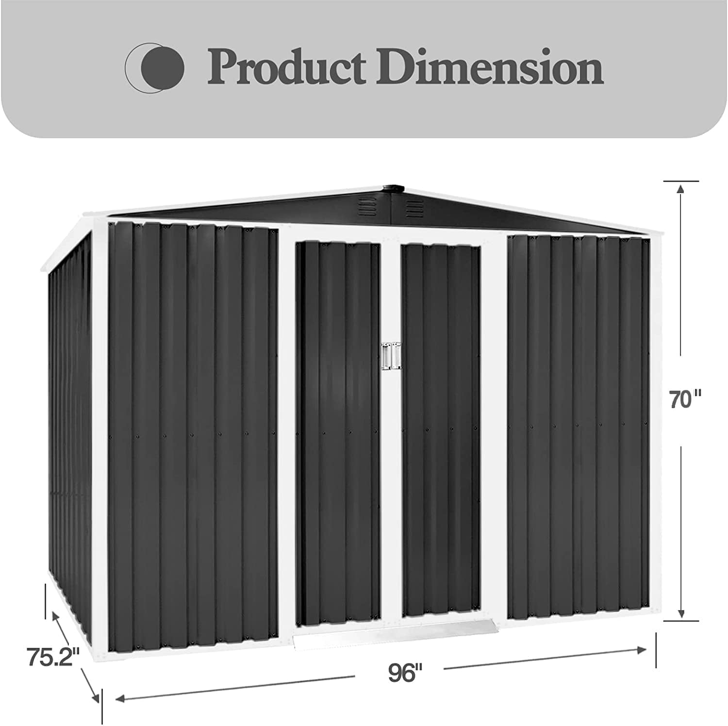 SOLAURA 8'x6' Outdoor Metal Storage Shed Backyard Garden Tool Vented Storage Shed with Sliding Door - Gray