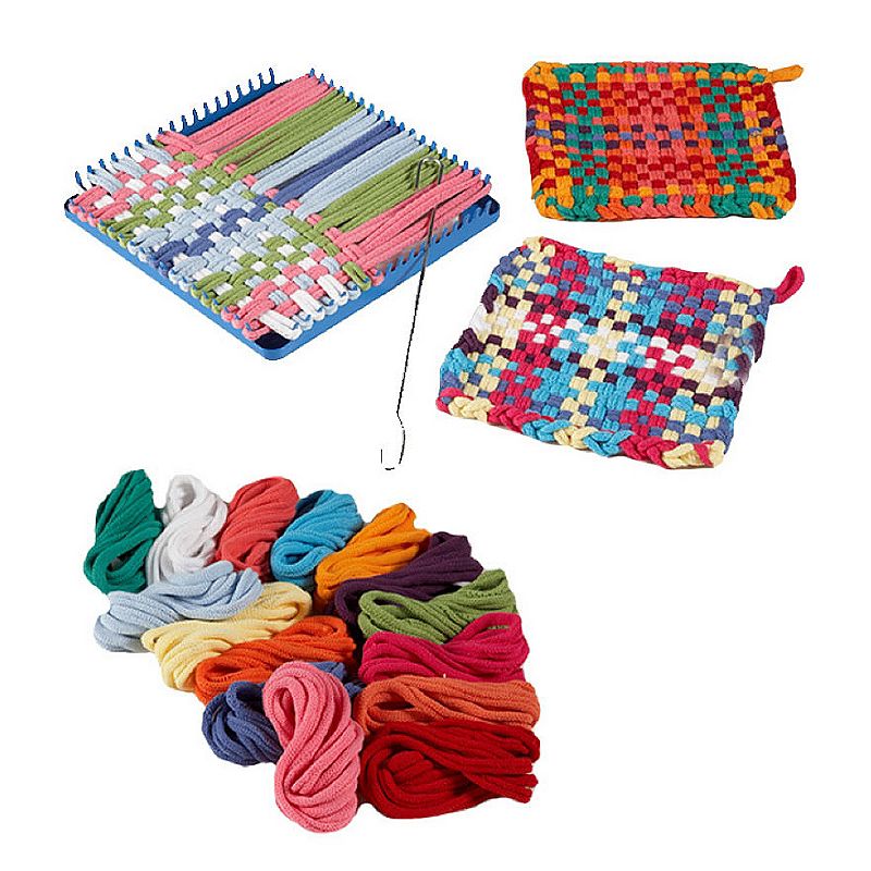 HearthSong Hook and Loop Potholder Set with Loom， Weaving Hook， and 115 Cotton Loops for Three Potholders