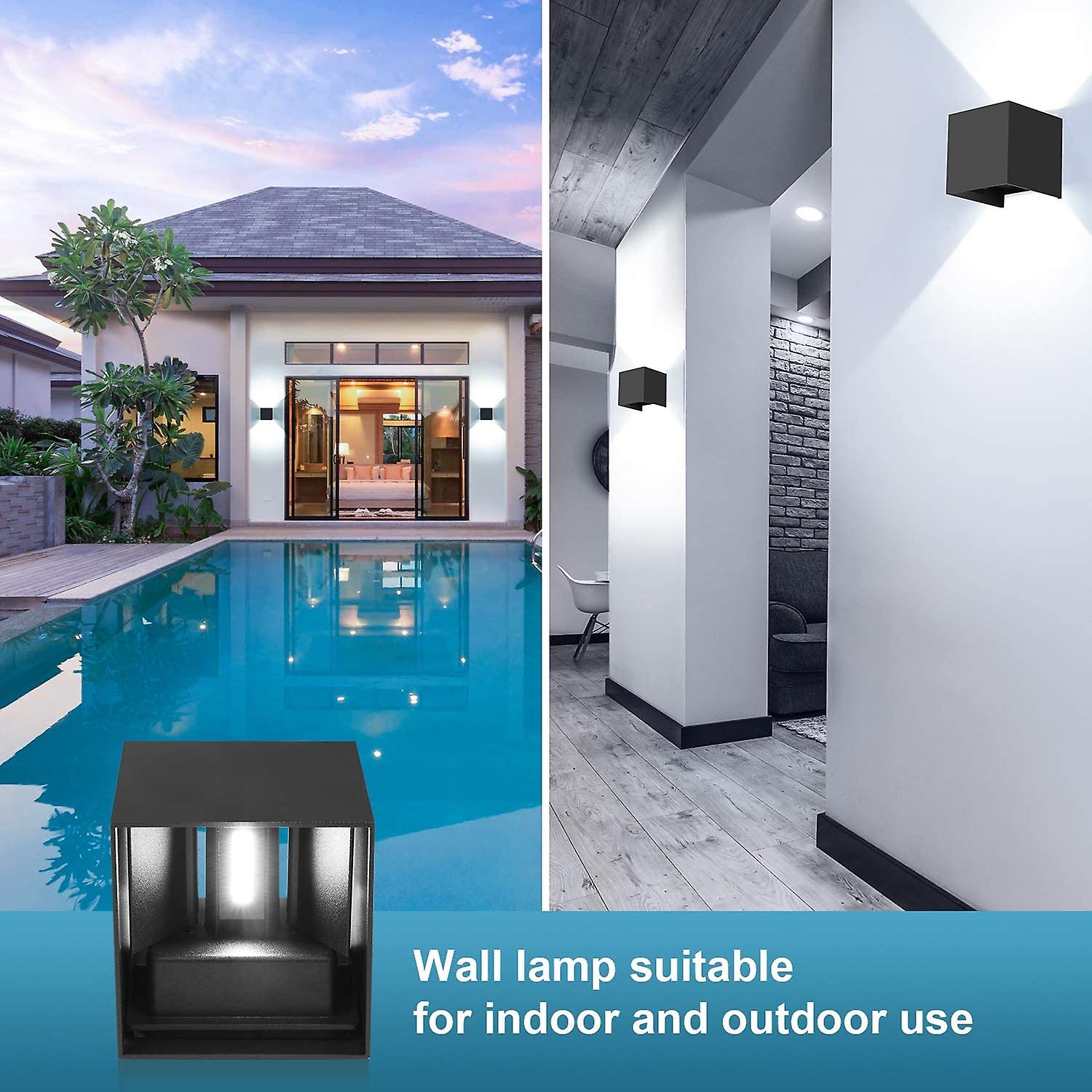 12w Led Indoor Wall Light 2 Pack Ip65 Waterproof Adjustable Beam Angle Modern Wall Sconce Cool White 6000k(black)