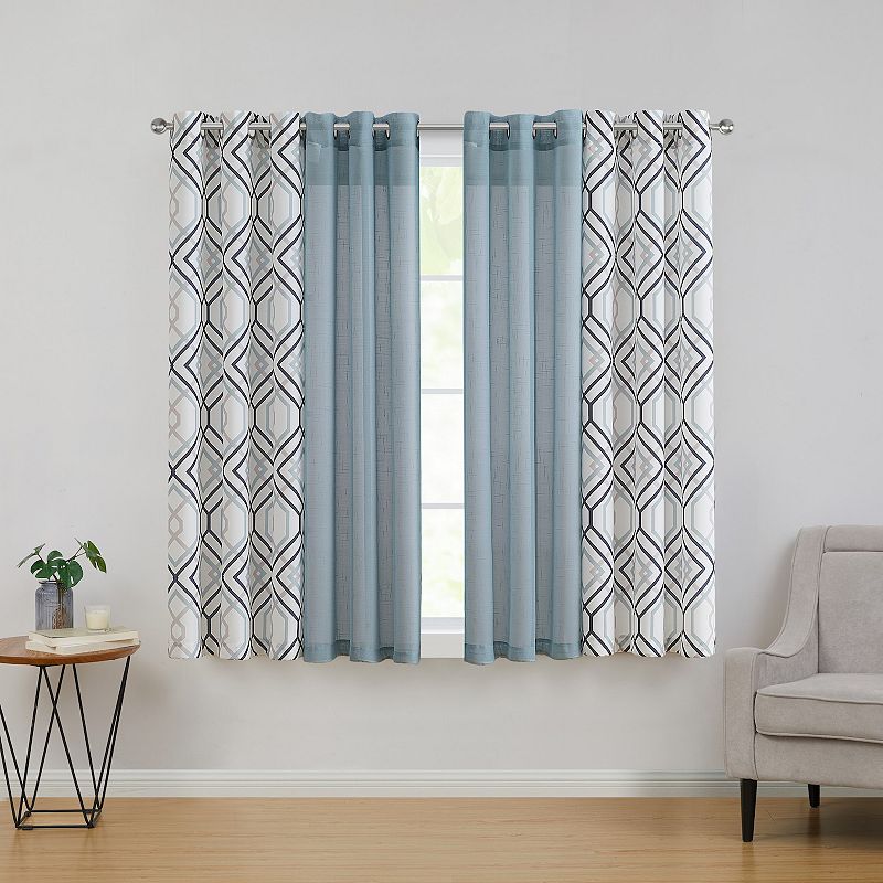 VCNY Home Jackston Solid and Print Set of 4 Window Curtain Panels