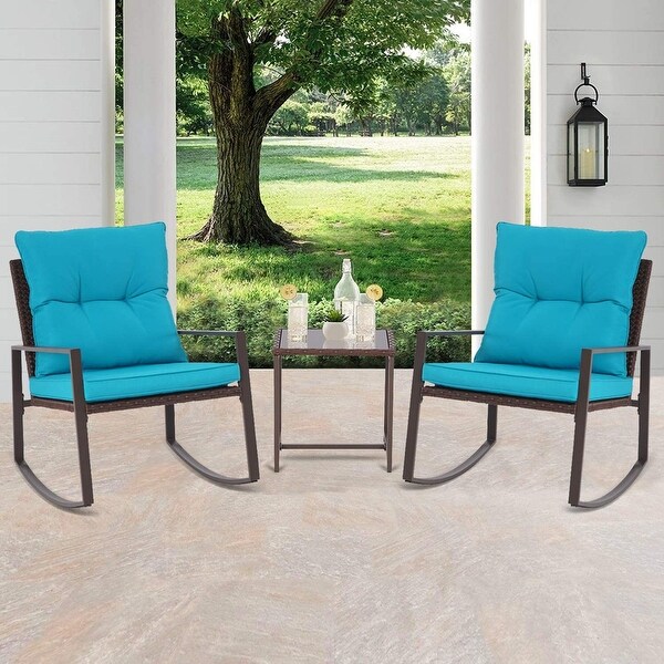 Pheap Outdoor Patio 3piece Black/Brown Wicker Rocking Bistro Set by Havenside Home