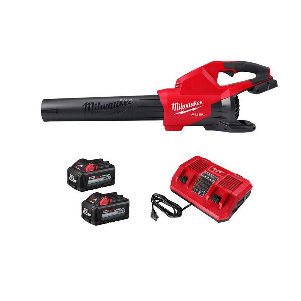 MW M18 FUEL 18V Lithium-Ion Brushless Cordless Dual Battery Blower w Dual Bay Rapid Charger  Two 6Ah HO Battery (2-Pack) 2824-20-48-11-1862-48-59-1802