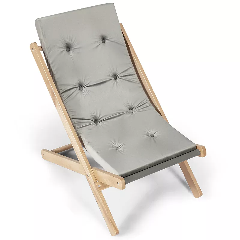 3-Position Adjustable and Foldable Wood Beach Sling Chair with Free Cushion-Gray