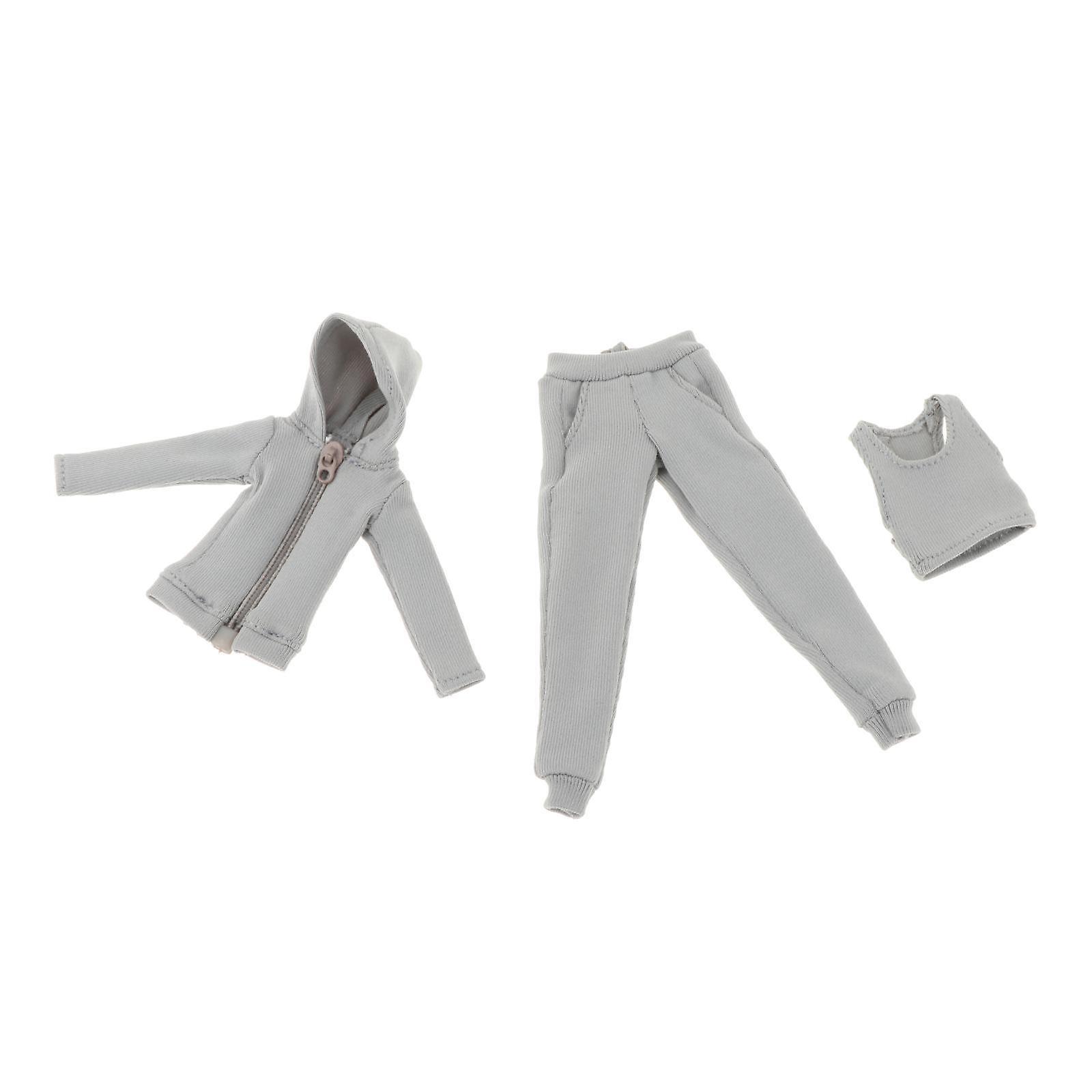 3x 1/12 Scale Hoodie Pants And Vest Costume For 6 Inch Female Action Figures Gray