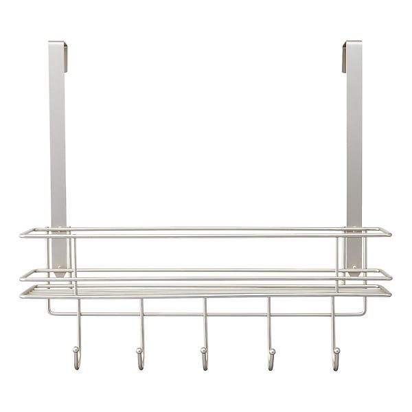 Satin Nickel Over the Door 5Hook Rack with Basket