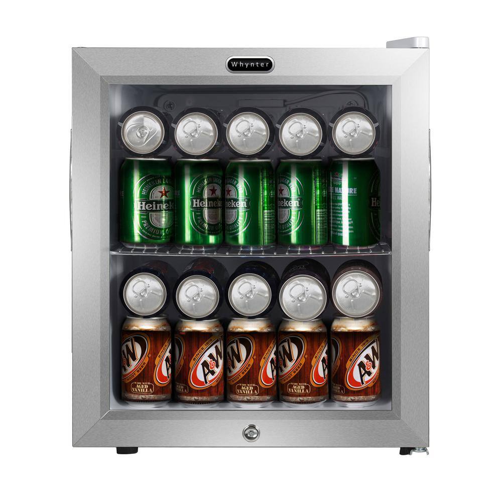 Whynter 17 in. 62 (12 oz.) Can Cooler 1.6 cu. ft. Beverage Cooler Fridge Stainless steel with Lock BR-062WS