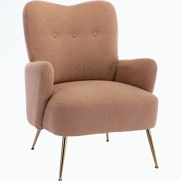 Teddy Short Plush Particle Armchair， with Golden Metal Legs