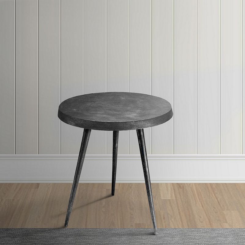 23 Inch Round Modern Minimalist Metal Side Table with Tripod Base， Charcoal Black