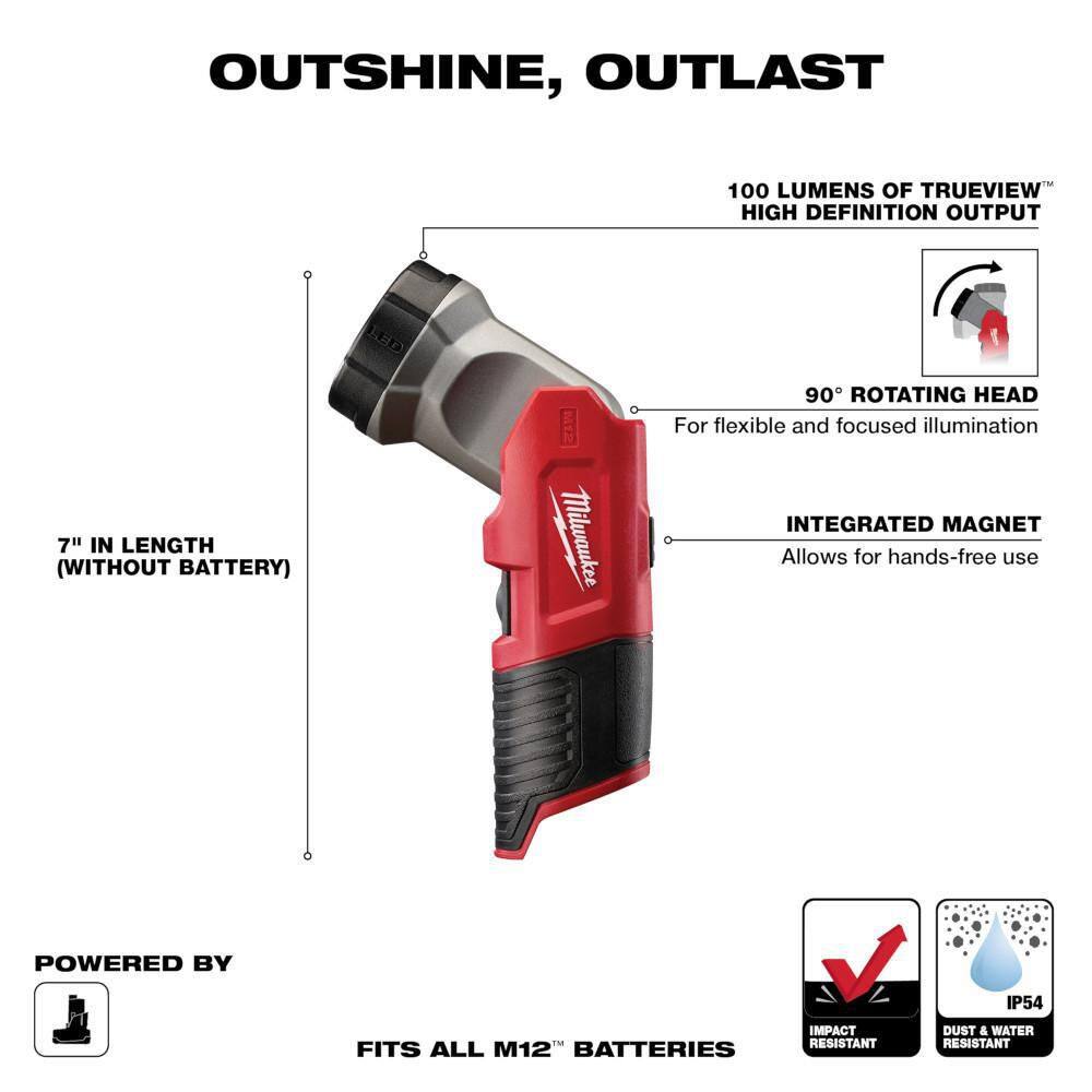 MW M12 12-Volt Lithium-Ion Cordless 100 Lumens LED Work Flashlight (Tool-Only) 49-24-0146