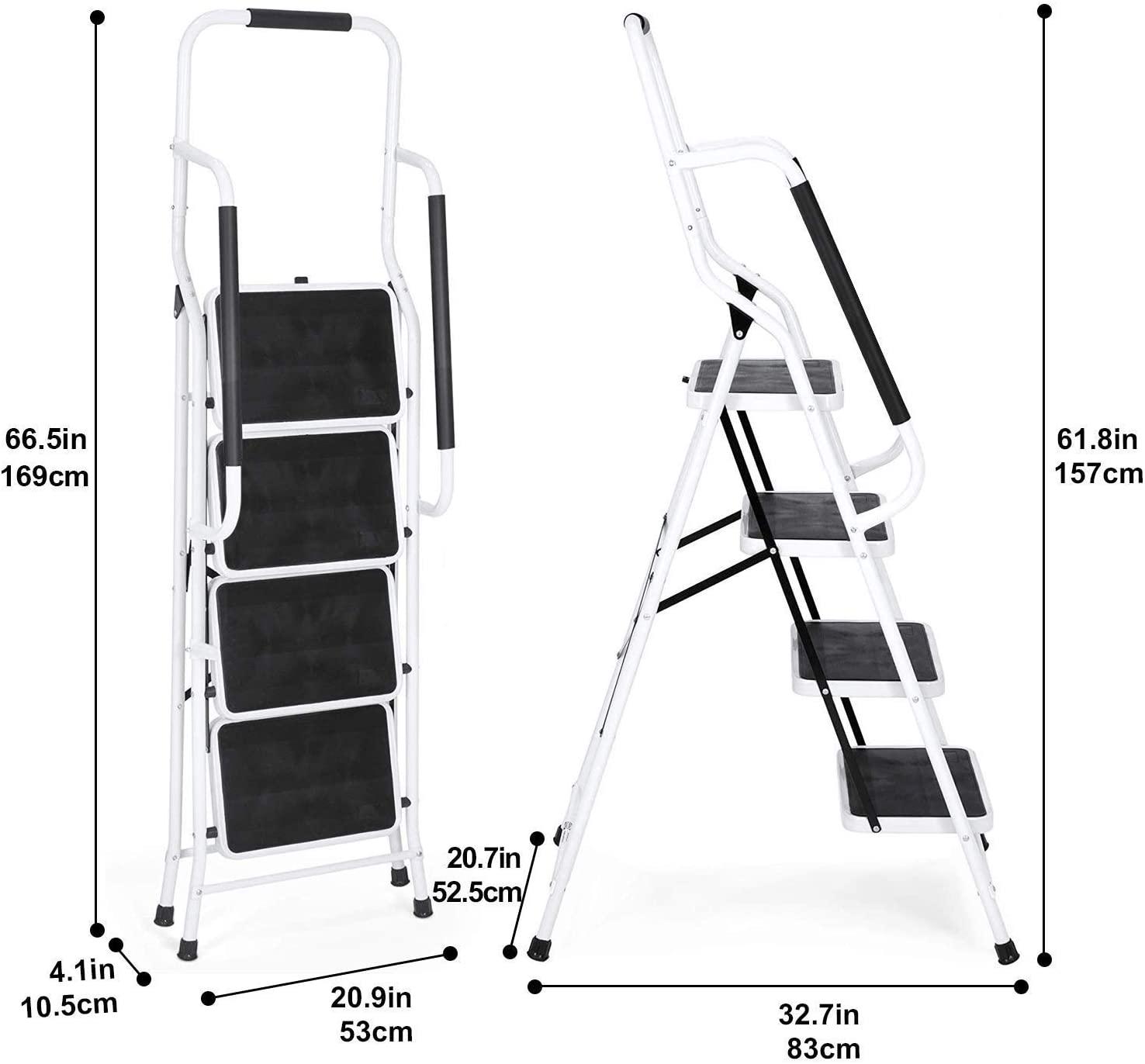 SUGIFT 4 Step Ladder Portable Folding Step Stool for Household and Office