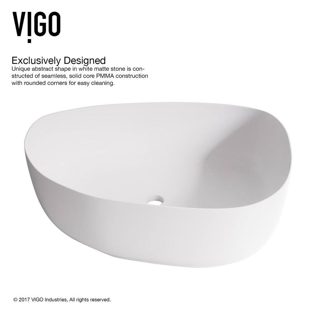 VIGO Peony Modern White Matte Stone 20 in. L x 15 in. W x 5 in. H Vessel Bathroom Sink VG04012