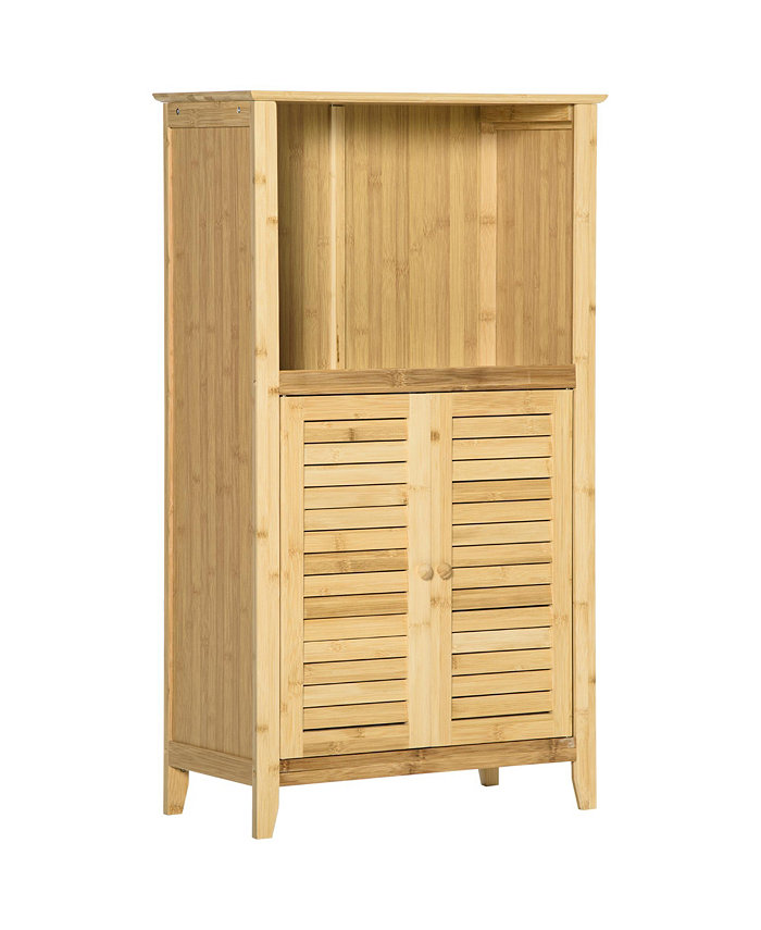 HOMCOM Freestand Wooden Landing Cabinet Pantry Space w Multifunctional Use Natural