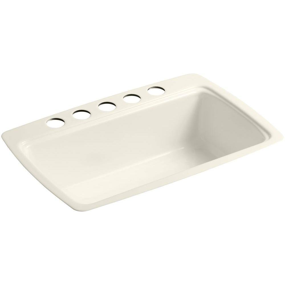 KOHLER Cape Dory Undermount Cast-Iron 33 in. 5-Hole Single Bowl Kitchen Sink in Biscuit K-5864-5U-96