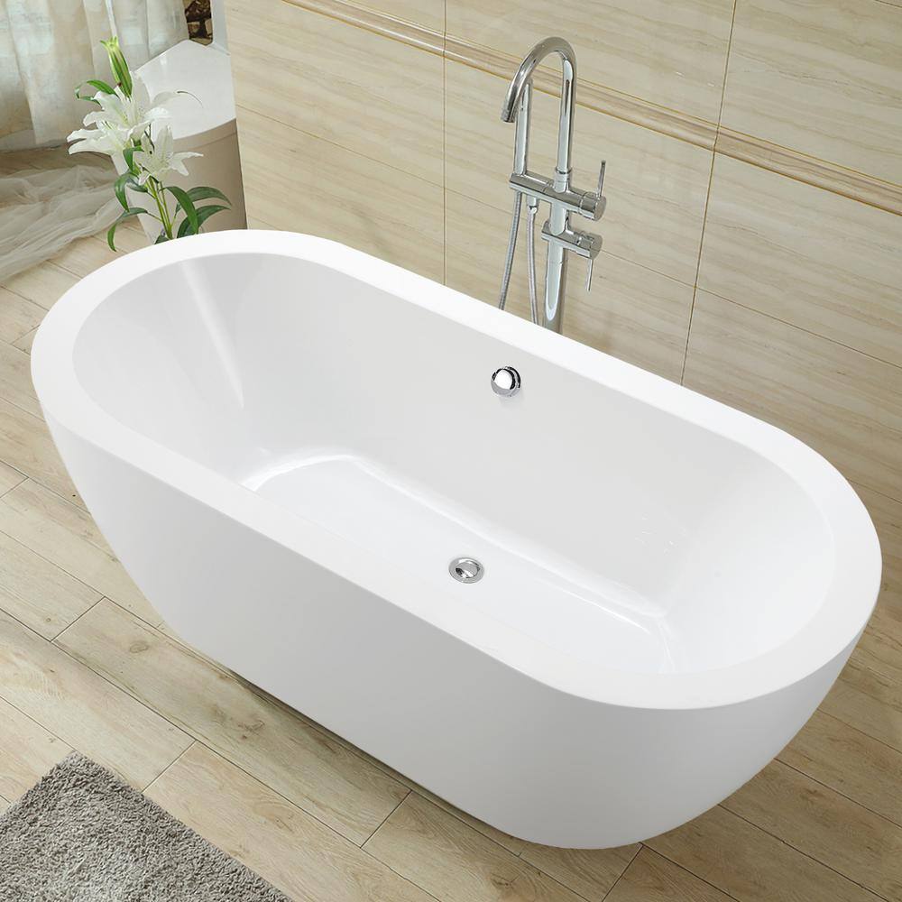 Vanity Art Cergy 67.7 in. Acrylic Flatbottom Freestanding Bathtub in White VA6836