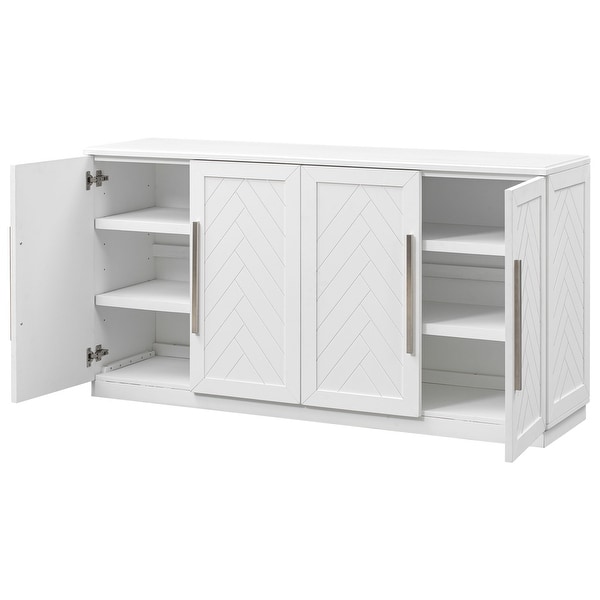 Sideboard Buffet Cabinet with 4 Doors Adjustable Shelves and Silver Handles