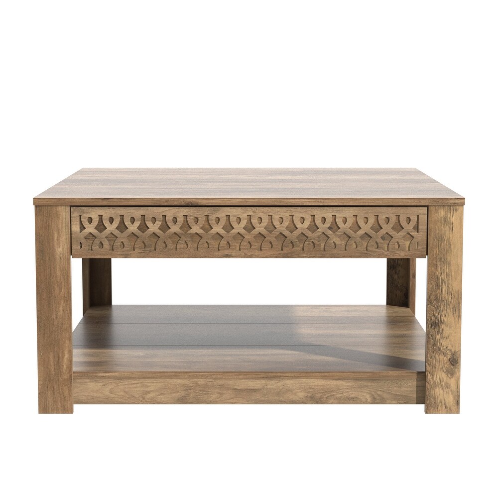 GALANO Japtur 31.5 in. Wood Top Square Laser Cut Coffee Table