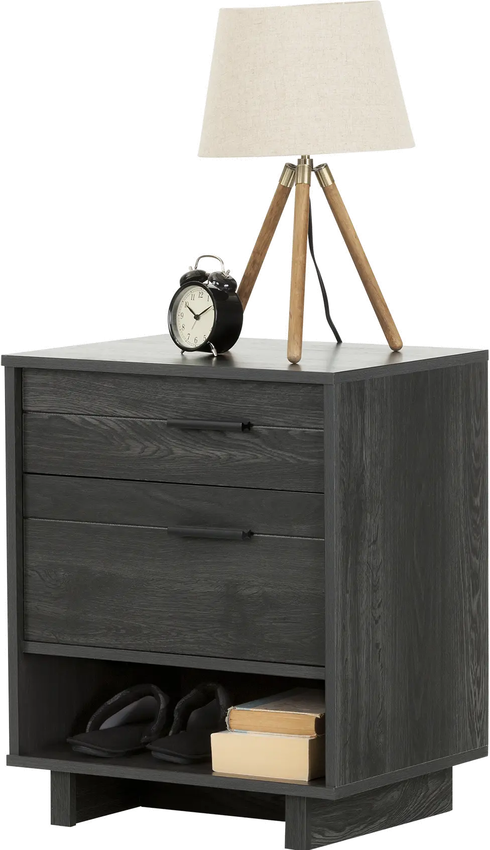 Modern Gray Oak Nightstand with Sliding Shelf - South Shore