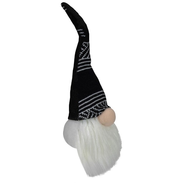 Northlight 12 inch Black And White Plush Sitting Christmas Gnome Tabletop Decoration