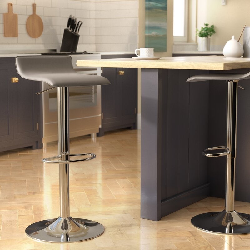 Adjustable Stool in Grey PU Leather and Stainless Steel Base Set of 2