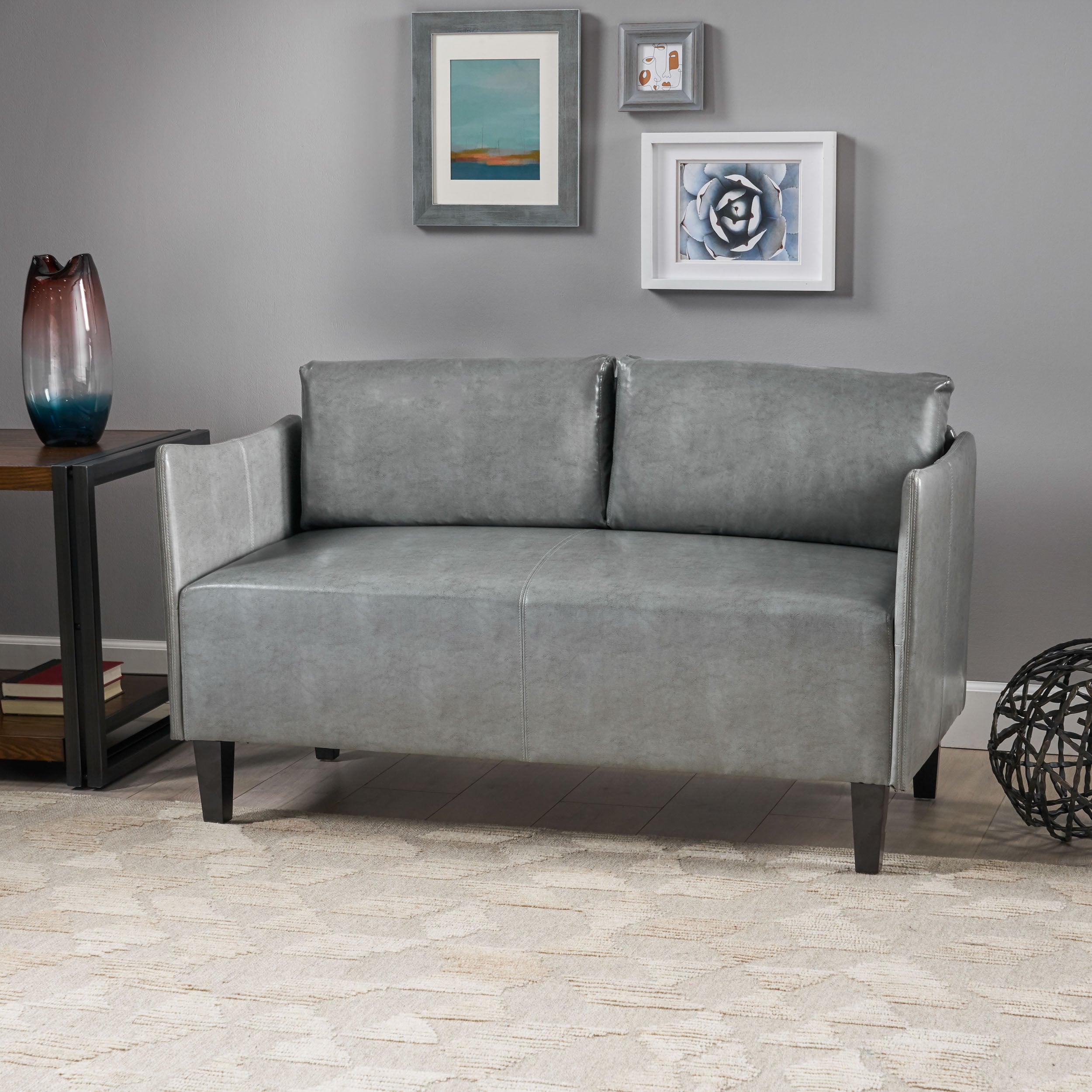 Nile Grey Leather Loveseat