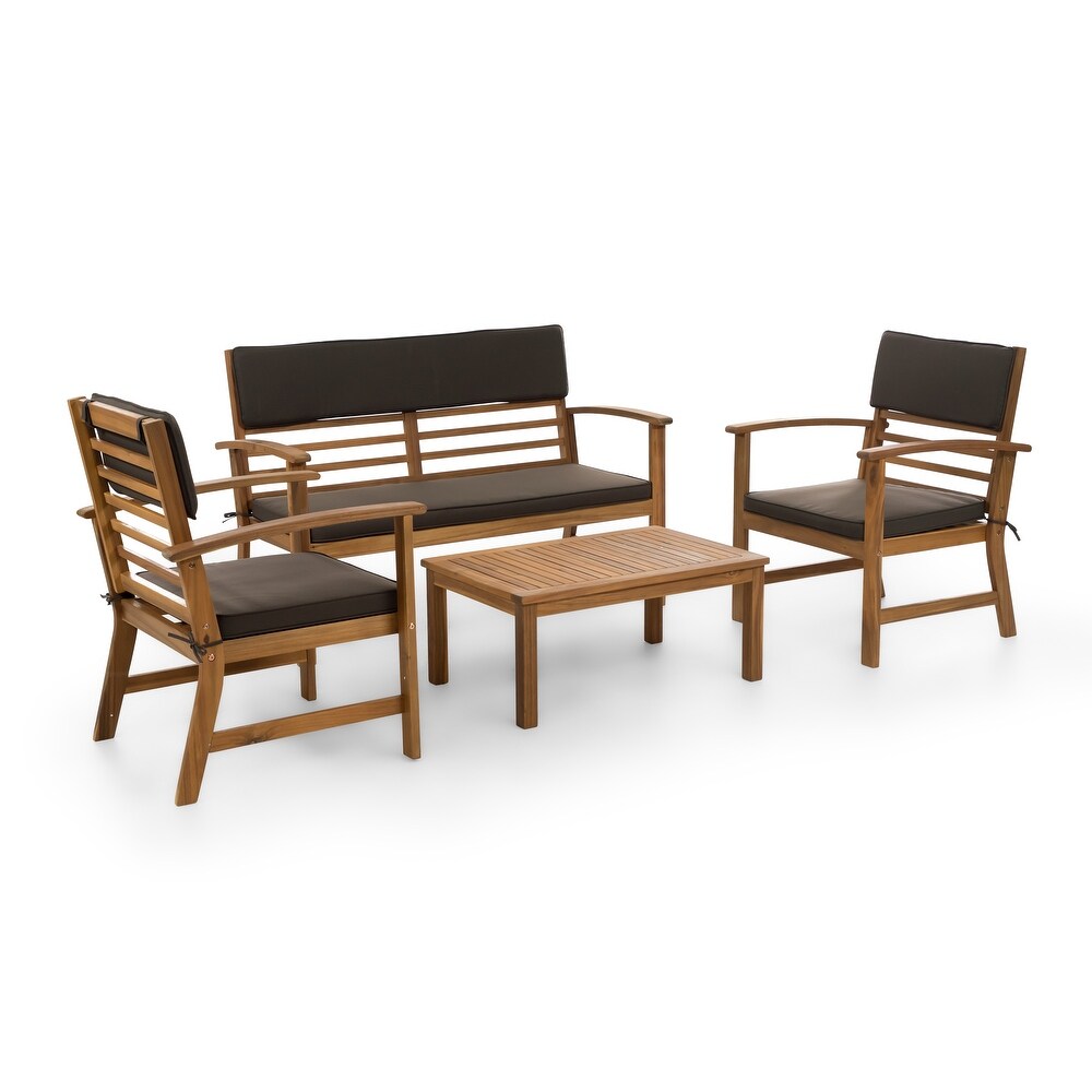 Hana 4 piece Acacia Patio Bench   Table Set with Cushions