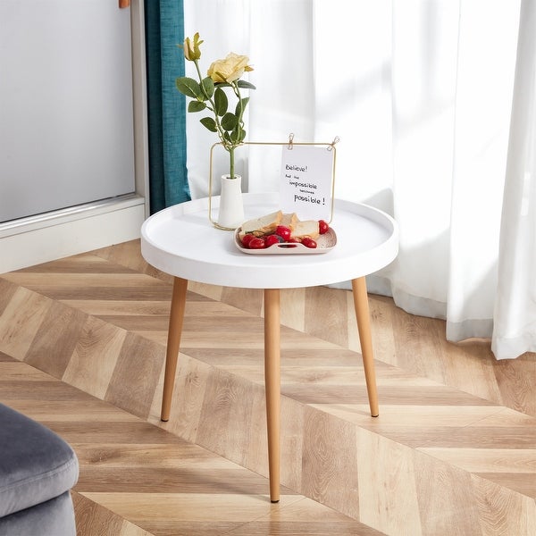 Modern Round Coffee Table with Beech Wood Legs