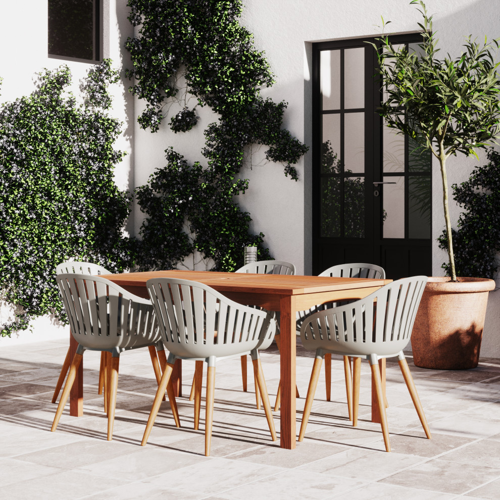 Amazonia Zandvoort 7 Piece Outdoor Rectangular Dining Set With Gray Chairs   Midcentury   Outdoor Dining Sets   by Amazonia  Houzz