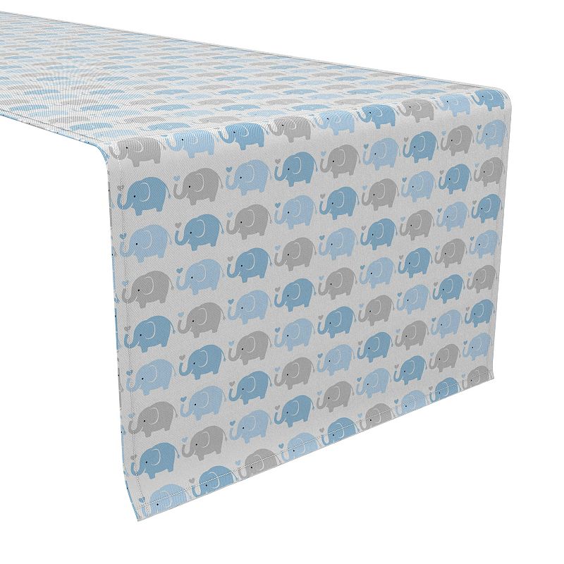 Table Runner， 100% Cotton， 16x108， Blue Elephant Repeat