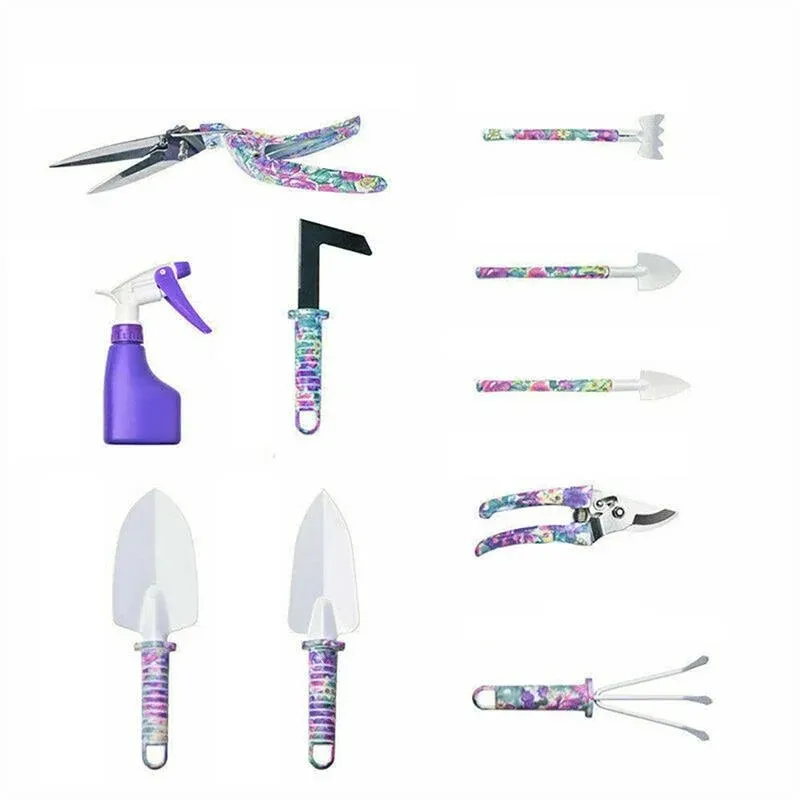 Pretty 10 PCS Purple Flower Pattern Gardening Gift Tool Sets Garden Tools