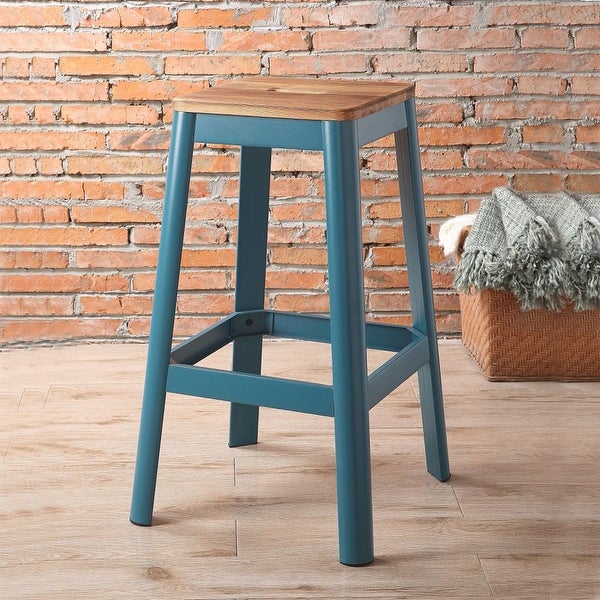 30 in. Natural Wood Bar Stool with Metal Tube