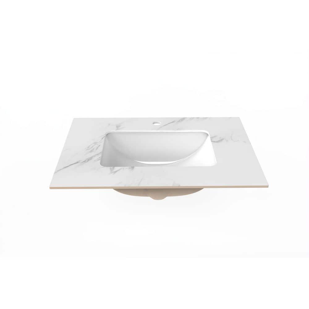 castellousa Cassandra 30 in W x 22 in D Porcelain Vanity Top in White Marble Finish with White Sink Basin