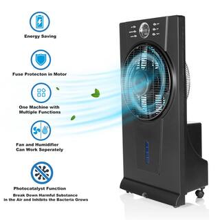 Amucolo 31.1 in. Floor Fan Humidifier and Misting Fan in Black with Remote Control 2.5L Water Tank and Automatic Shut-off Timer YeaD-CYD0-45NX