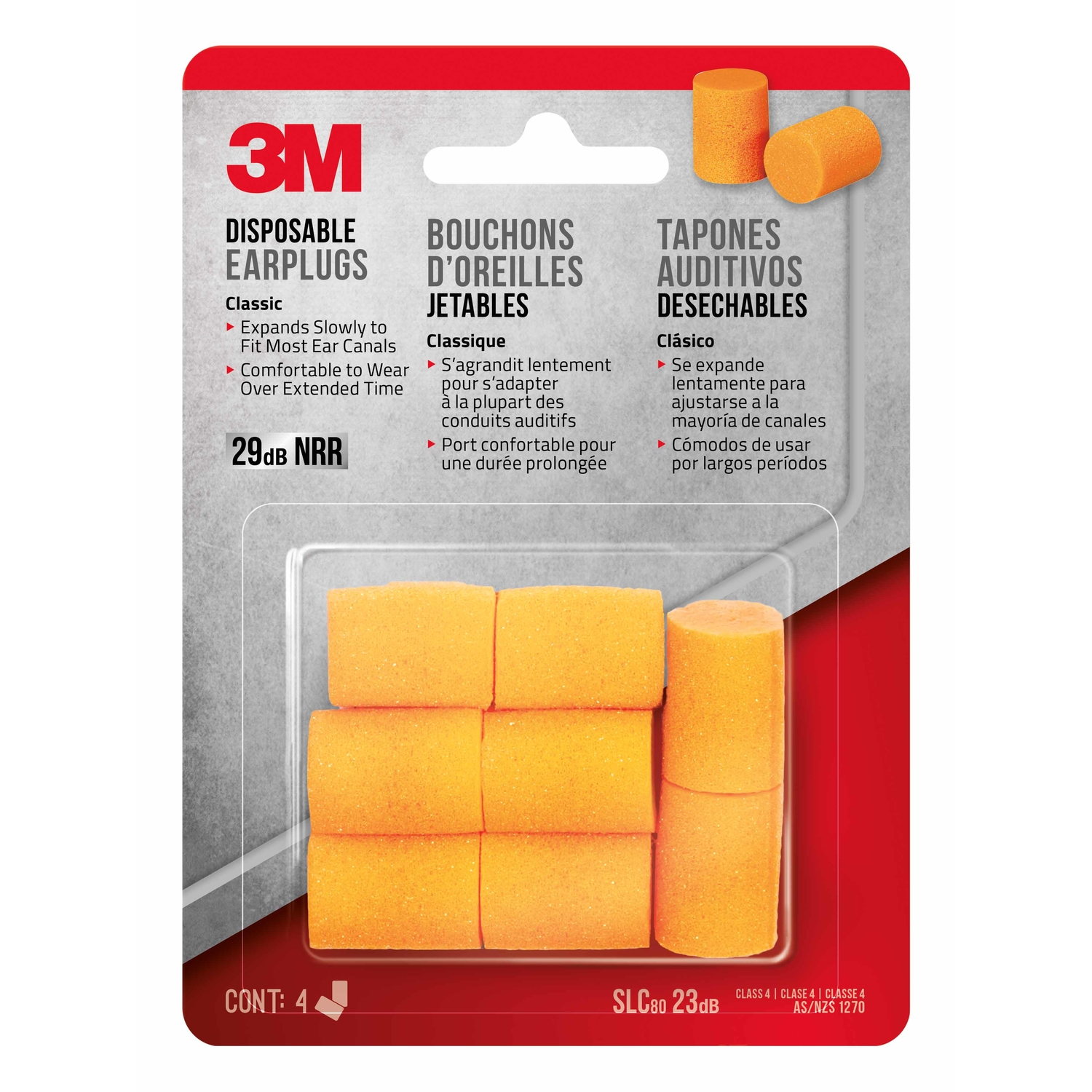 3M 23 dB Foam Earplugs Orange 4 pair