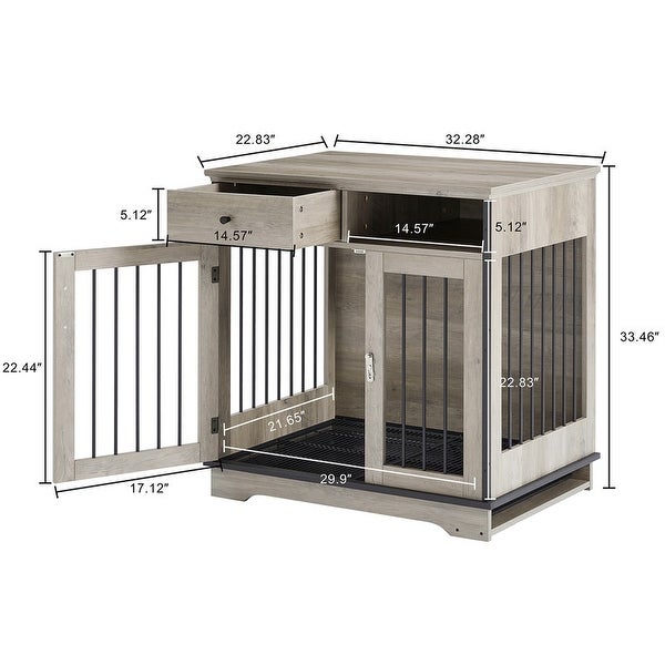 Industrial Furniture Style Dog Crate Dog Kennel with Loackable Door and Removable Bottom Tray， Side Table End Table with Storage