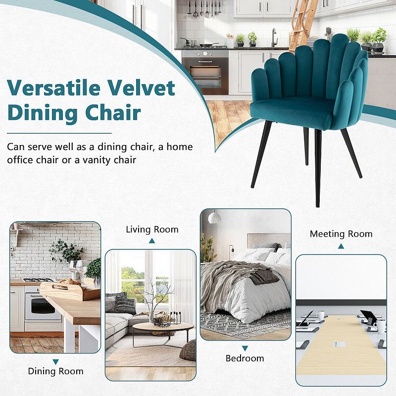 Modern Velvet Dining Chair with Metal Base and Petal Backrest