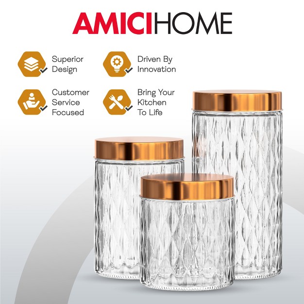 Amici Home Desmond Glass Container Storage Jar Clear With Copper Lid