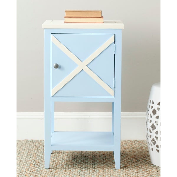 SAFAVIEH Ward Light Blue/ White Storage Side Table - 0