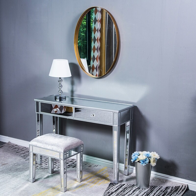 2 Drawers Mirrored Makeup Table Computer Desk Writing Desk   (41.34 x 14.17 x 29.92)\