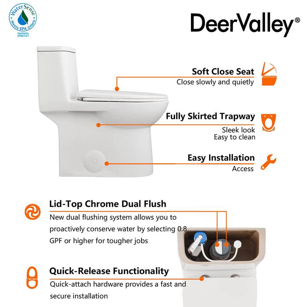 DEERVALLEY Ursa Comfortable Height 12 in Rough in Size 1Piece 08128 GPF Dual Flush Elongated Toilet in White Seat Included