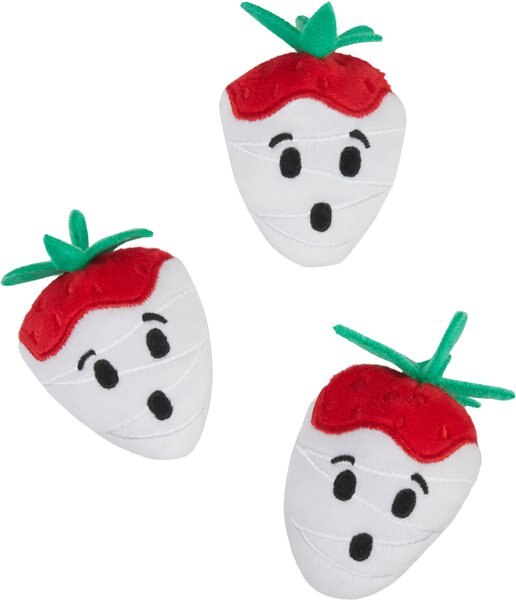 Frisco Halloween Ghost Strawberries Plush Cat Toy with Catnip， 3 count